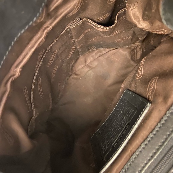 leather Coach backpack 11” x 11”. VIEW PICS CLOSELY, SCRATCHES ON FRONT FLAP - Picture 7 of 9